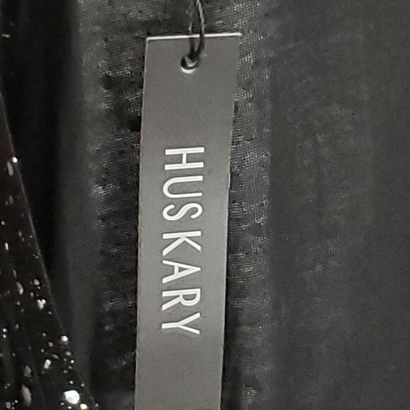 Huskary | NWT Black Maxi Length Dress w/Metallic Polka Dots and Pockets | Size M - Picture 3 of 8